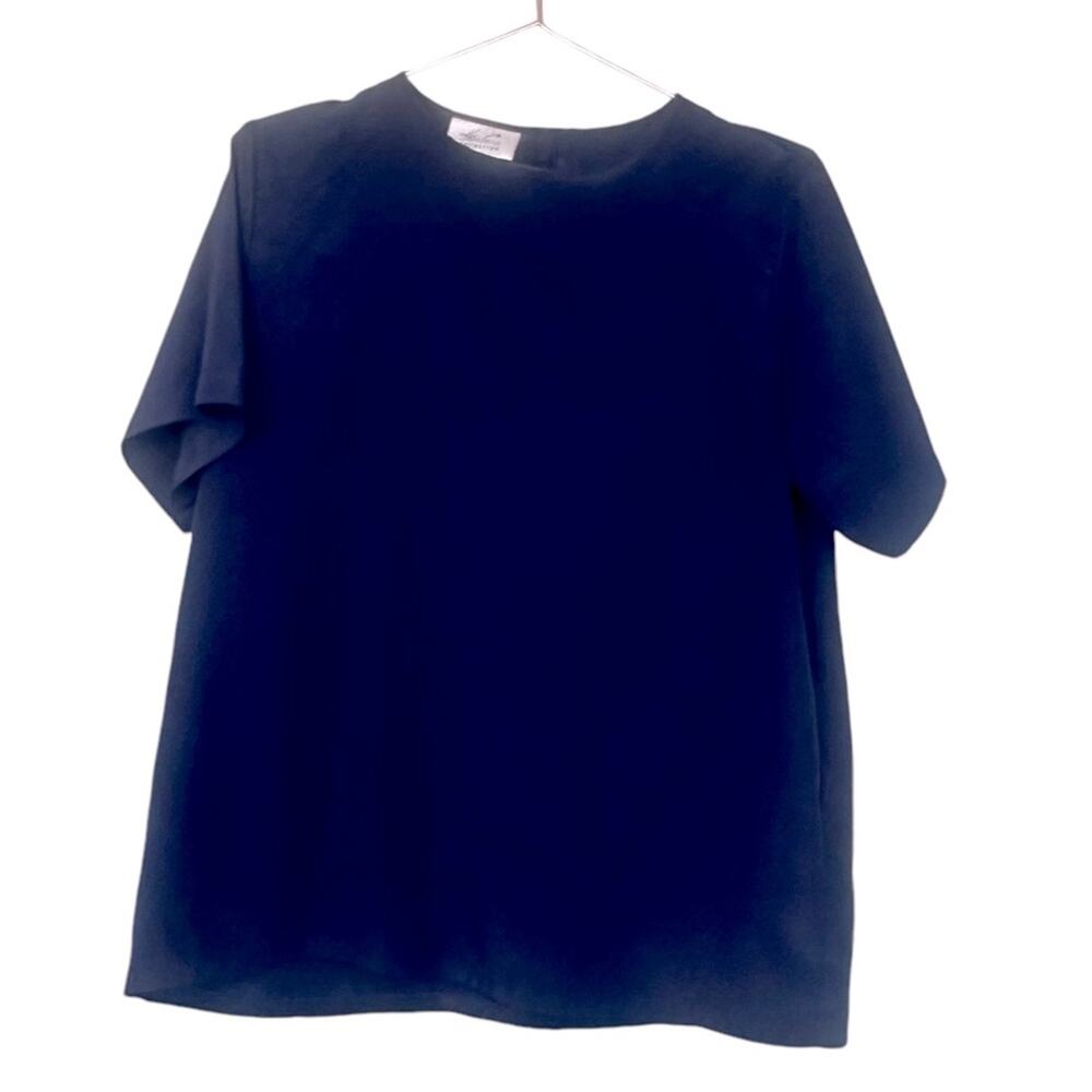 Kathie Lee Collection navy blue Satin silky Blouse size 8